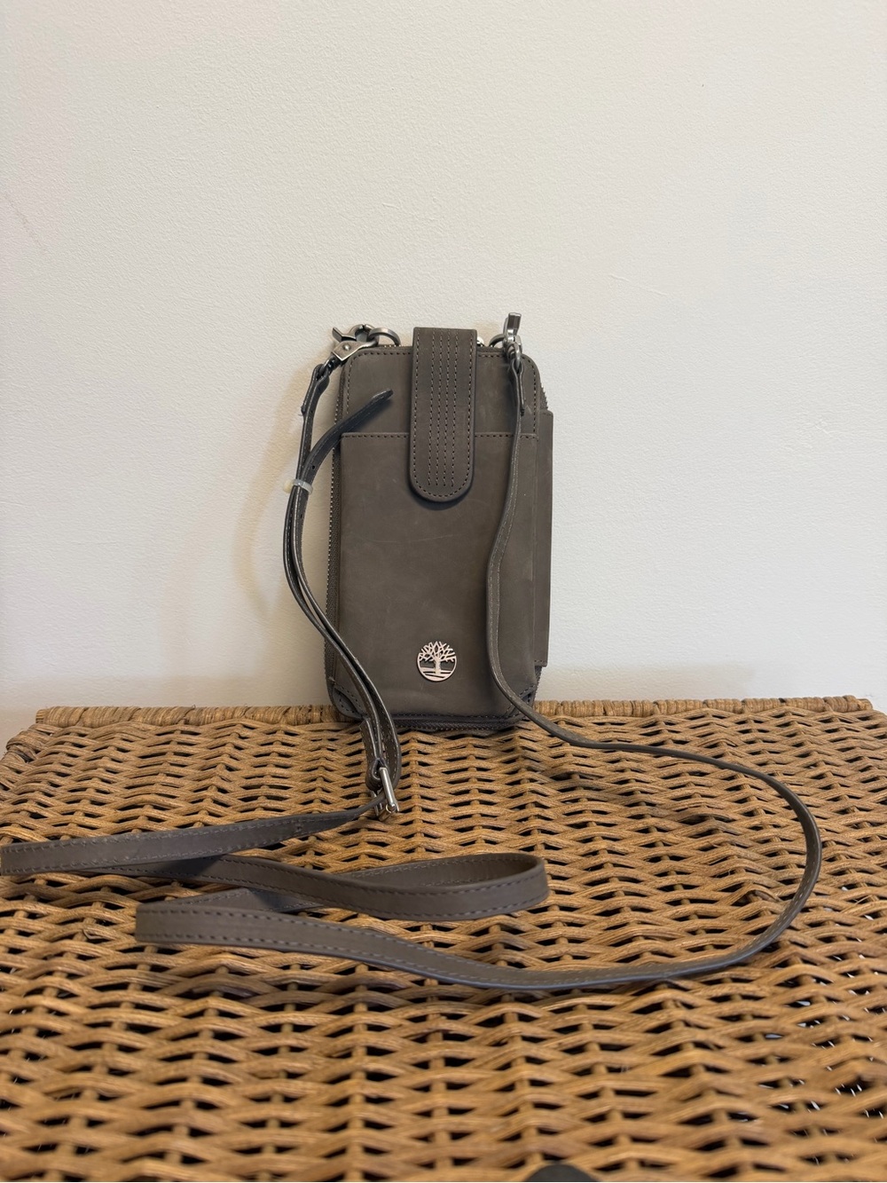 Timberland Taupe Leather Crossbody Phone Pouch and Wallet